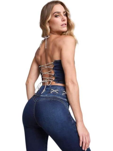 TOP DE MEZCLILLA ESCOTE HALTER GRIS SEVEN JEANS