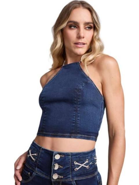 TOP DE MEZCLILLA ESCOTE HALTER GRIS SEVEN JEANS