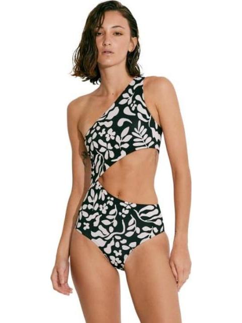 TRAJE DE BAÑO ASIMETICO ESTAMPADO BLANCO/NEGRO HOLLY LAND