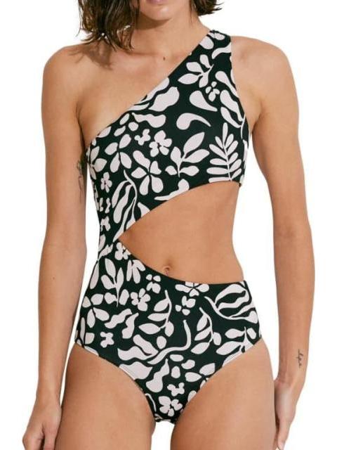 TRAJE DE BAÑO ASIMETICO ESTAMPADO BLANCO/NEGRO HOLLY LAND