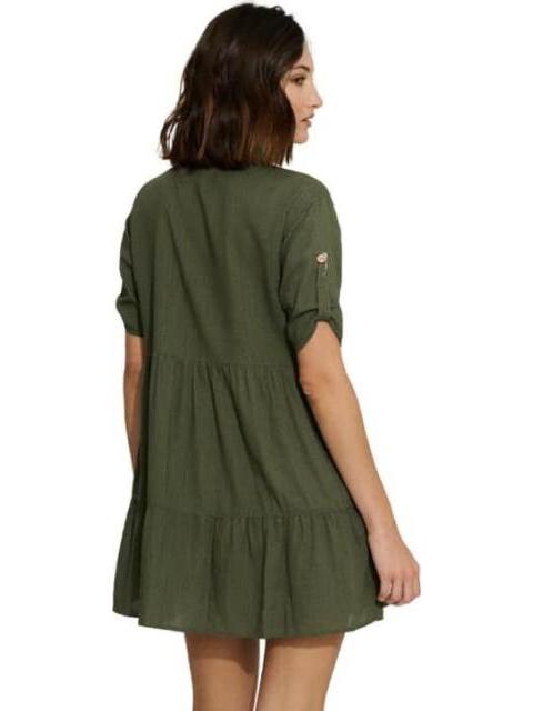 VESTIDO CORTO DE LINO VERDE OLIVO HOLLY LAND