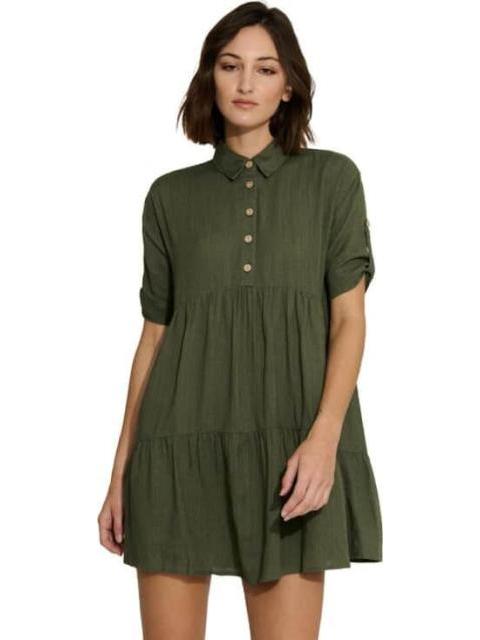 VESTIDO CORTO DE LINO VERDE OLIVO HOLLY LAND