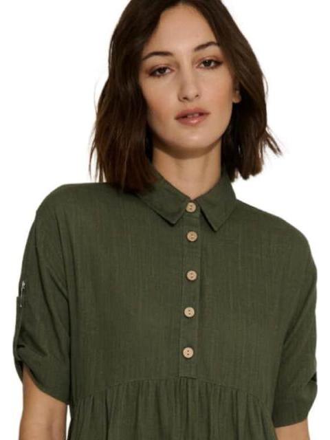 VESTIDO CORTO DE LINO VERDE OLIVO HOLLY LAND