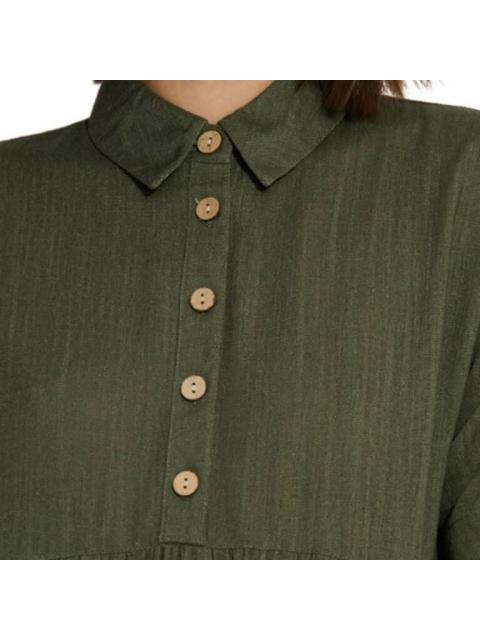VESTIDO CORTO DE LINO VERDE OLIVO HOLLY LAND