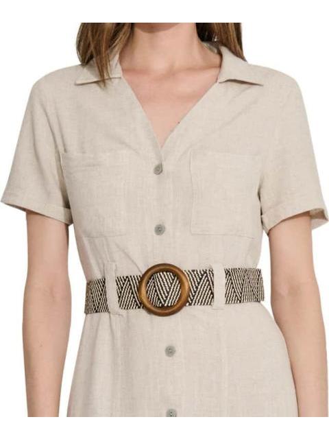 VESTIDO DE LINO CON CINTURON NUDE HOLLY LAND