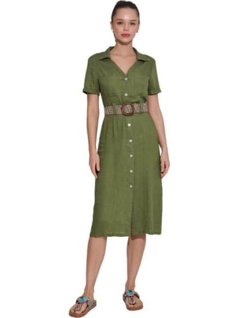 VESTIDO DE LINO CON CINTURON VERDE HOLLY LAND