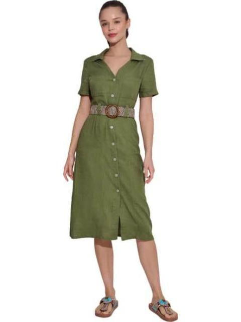VESTIDO DE LINO CON CINTURON VERDE HOLLY LAND