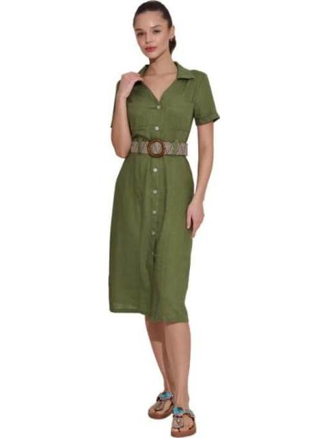 VESTIDO DE LINO CON CINTURON VERDE HOLLY LAND