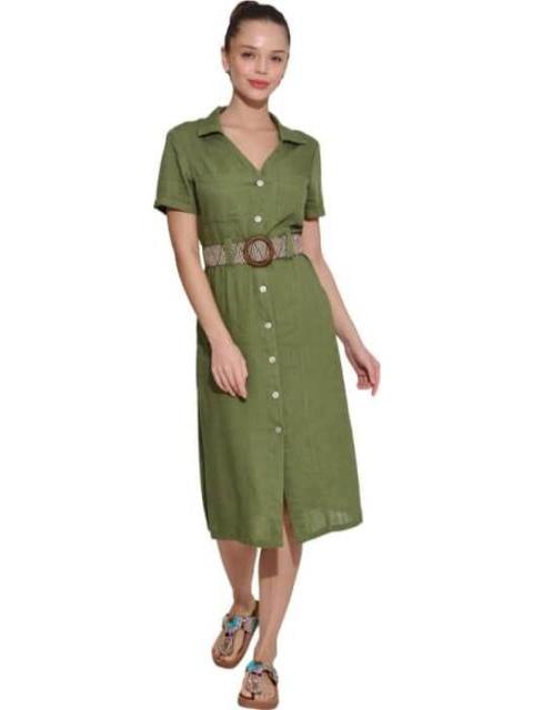 VESTIDO DE LINO CON CINTURON VERDE HOLLY LAND