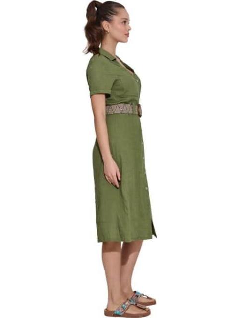 VESTIDO DE LINO CON CINTURON VERDE HOLLY LAND