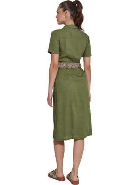 VESTIDO DE LINO CON CINTURON VERDE HOLLY LAND