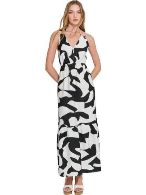 VESTIDO LARGO ESTAMPADO BLANCO/NEGRO HOLLY LAND