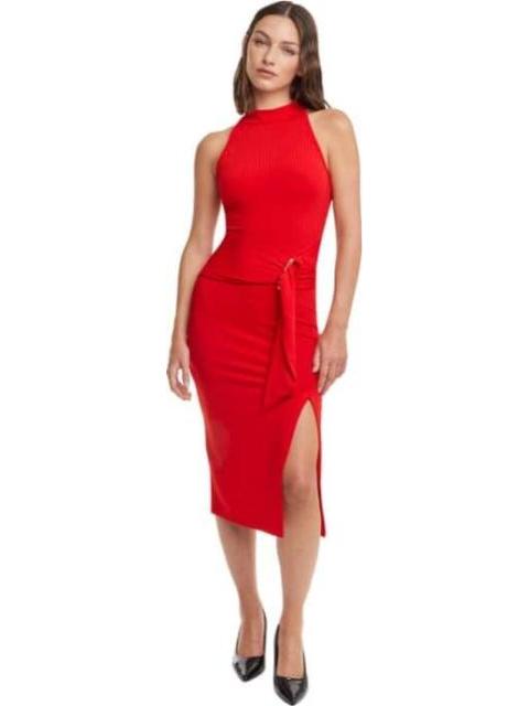 VESTIDO MIDI ACANALADO ROJO HOLLY LAND