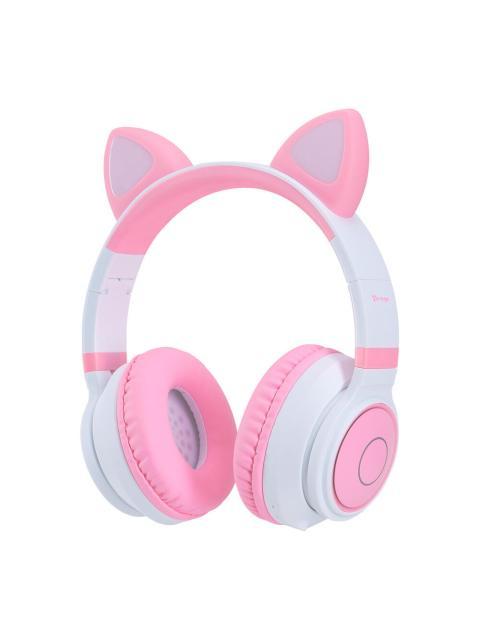 VORAGO AUDIFONOS CON MICROFONO RGB HPB-300-K BLUETOOTH-3.5M INALAMBRICO ROSA-BLANCO