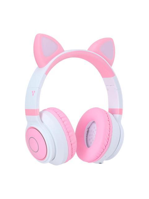 VORAGO AUDIFONOS CON MICROFONO RGB HPB-300-K BLUETOOTH-3.5M INALAMBRICO ROSA-BLANCO