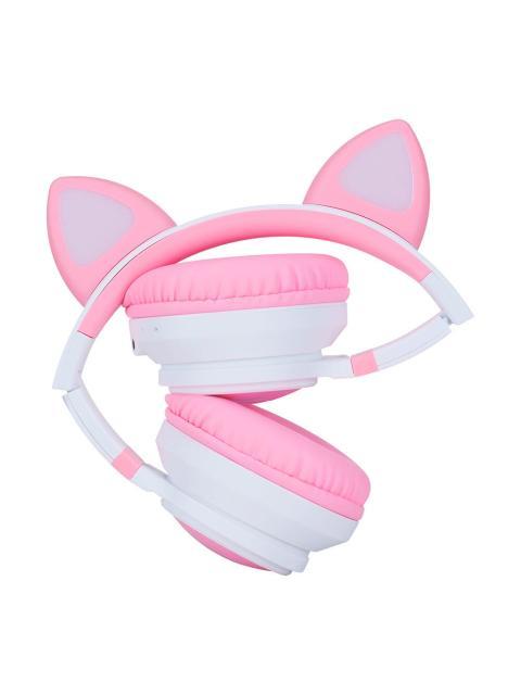 VORAGO AUDIFONOS CON MICROFONO RGB HPB-300-K BLUETOOTH-3.5M INALAMBRICO ROSA-BLANCO