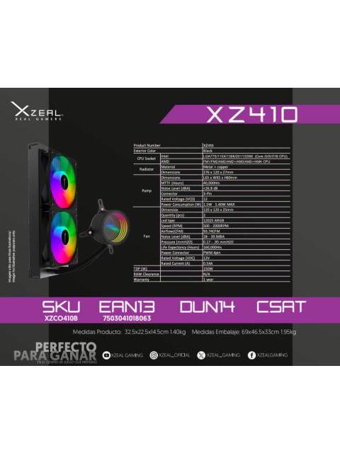 XZEAL XZ410 ENFRIAMIENTO LIQUIDO PARA CPU 2X 120MM 500-2000RPM