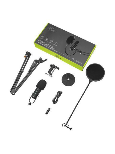YEYIAN KIT MICROFONO CONDENSADOR YSA-UCHQ-01 ALAMBRICO USB NEGRO - INCLUYE SOPORTE DE BRAZO SOPORTE DE ESCRITORIO FILTRO POP Y CABLE USB A-B